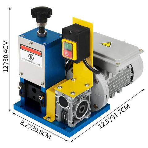 GFJYKDL Compact Electric Wire Stripping Machine For Copper Recycling with motor, controls, and dimensions seen from the side.