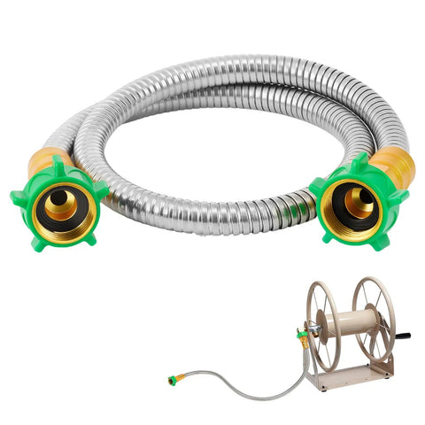 3Ft Short Garden Hose With Double Female Connectors For Quick Hose Reel Setup Workhorse Heavy Duty 304 Stainless Steel Flexible Water Hose