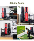 Garage Ready Golf Bag Storage Organizer for Two Bags with Wheels and Stable Feet in Various Settings