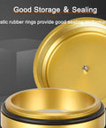 Close-up of Hustle Ready Wall Mounted Coffee Bean Dispenser's sealed aluminum lid showing rubber gasket for airtight storage.
