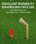 Comparison of unbreakable Step Down Plastic Golf Tees and broken wooden tees on grass