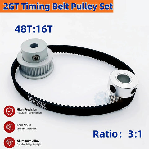Top Tier 48 Tooth 16 Tooth 2GT Timing Belt Pulley Set With 10mm Bore Fits HTD 3M 5M 8M Belts For High Speed CNC And Smooth Machinery Power Reduction Kits That Will Make Your Build Epic. 48T:16T aluminum pulleys with timing belt