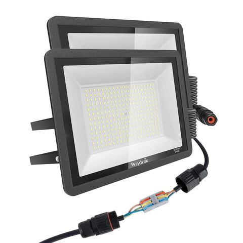 Outdoor LED Flood Lights 200W 2 Pack IP66 Waterproof Bowfishing Lights With Cable Glands 6500K Daylight, 5000 Lumen