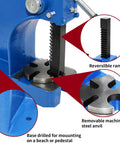 1 Ton Manual Desktop Punch Press Machine With 5.5 Inch Work Height Cast Iron Body for Stamping Bending Showing Reversible Ram