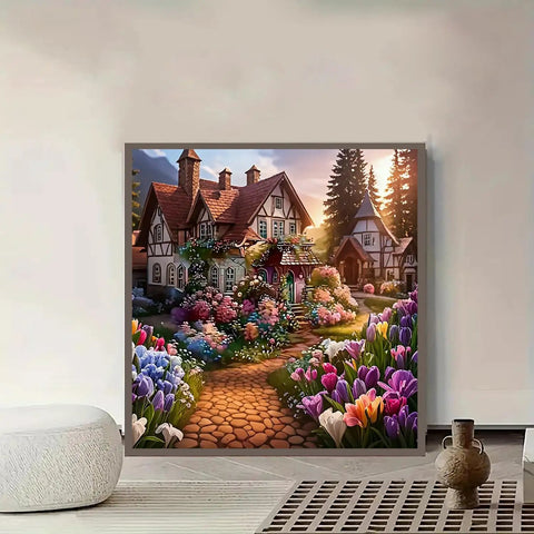 5D Diamond Painting Kit For Adults And Beginners Easy DIY Flower House Art With Full Round Drill Diamonds