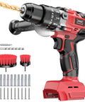 Heavy Hitter Cordless Drill Compatible With Milwaukee 18V Tool Only showcasing red brushless power driver with accessories and bits.