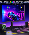 Compact USB Powered PC Speakers with 3.5mm AUX, dual 3W drivers, RGB lighting on desk with gaming monitor and keyboard