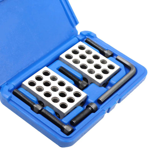 Pair Of 1 X 2 X 3 Inch Machinist Block Set With Screws, 23 Holes, One In Ten Thousandth Precision For Shop Use, Pro Grade, Durable High Hardness Steel