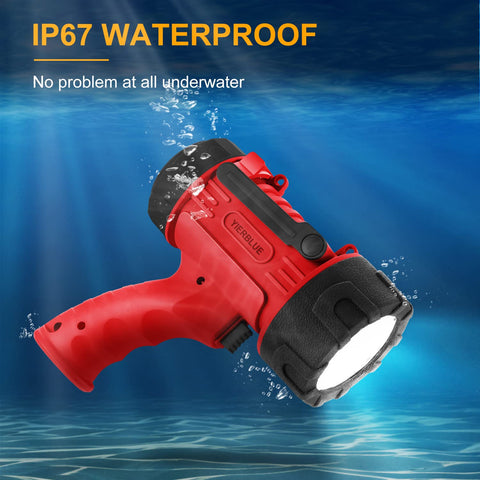 Beast Mode Rechargeable Spotlight with Two Million Lumen LED IP67 Waterproof Long Throw Searchlight underwater demonstration