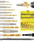 14 Piece Screw Extractor And Left Hand Drill Bit Set for Easy Out Removals with cobalt HSS steel, yellow case shown