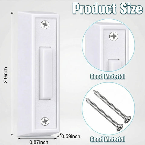 Lighted Doorbell Button White LED Go-To Replacement For Low Voltage Wired Doorbell Chimes And Transformers Universal Compatibility For Chimes, Ring Boxes, Push Buttons, Garage Doors And Home Entry Bells No-Fuss Install. White plastic button with 2.9-inch size and screws