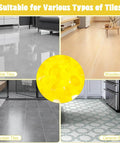 Image showing four types of tile floors: marble, wooden, porcelain, and ceramic brick, illustrating the use of 200 Pack 6 In 1 Hexagon Tile Spacers For DIY Pros, 1mm To 5mm Gaps, Large 2.64 Inch Reusable Plastic Tile Leveling Shims, Color Coded Gap Clips For Wall And Floor Tiling, Easy Fast Removal, Yellow.