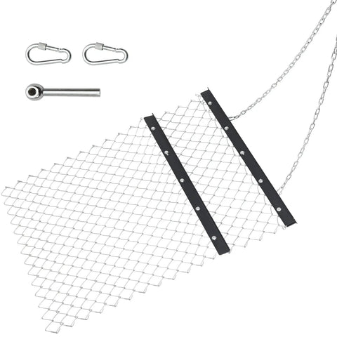4 Foot By 5 Foot Chain Harrow For ATV And UTV Tractor Attachments - mesh design, rust-proof, includes connectors and chains.