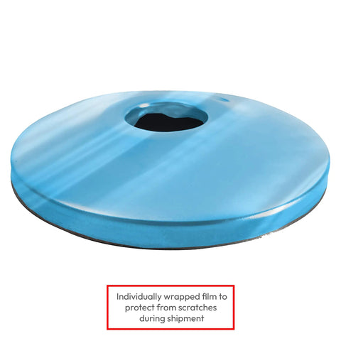 Slick 1/2 In Escutcheon Plates With Badass Sure-Grip Seal Hide Ugly Pipe Gaps on Copper Pex Cpvc Lines No Rattle in blue finish.