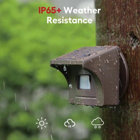 Pro 4 Smart Solar Driveway Alarm with 2.4G WiFi, outdoor sensor, IP65 weather-resistant, shown mounted with rain droplets