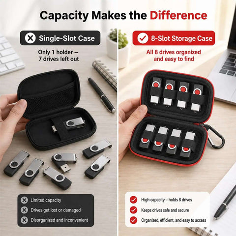 Rock Solid USB Stick Case And Thumb Drive Holder Clutch Tech Storage Pouch For SanDisk Kingston Drives snug fit organizer with 8 slots.