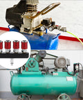 Four Way Straight Air Manifold With Five Ports And One Quarter NPT Inlets Aluminum Line Type Splitter attached to air compressors