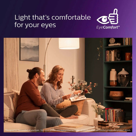 Couple reading under Ultra Definition Daylight LED A19 Bulbs 60W Equivalent 800 Lumen 4 Pack Dimmable Flicker Free lighting