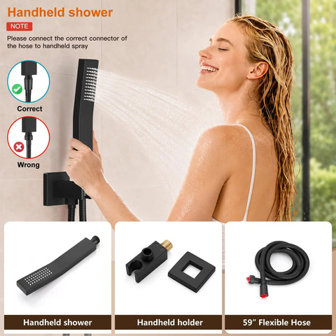 Badass Matte Black 8 Inch Rainfall Shower Combo With Handheld Wand And Tub Spout Diverter Heavy Duty Brass Valve Complete Setup For Killer Bathroom Upgrades
