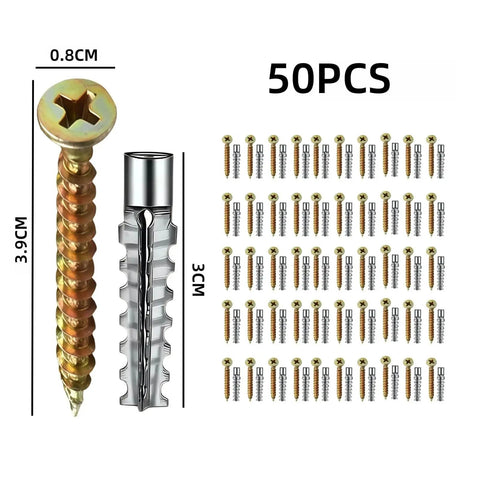 Heavy Duty Hollow Wall Expansion Screw Kit With Self Tapping Anchors For Quick No Drill Mounts In Cabinets TVs Curtains Paintings And Wall Panels 6mm And 8mm Options Secure Easy Install, 50pcs 8mm carbon steel anchors