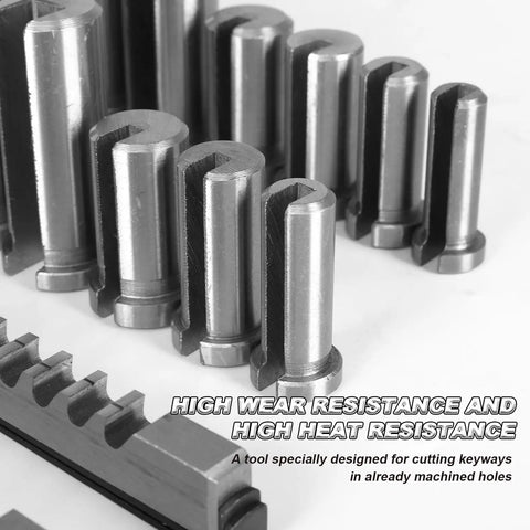 Pro Grade High Speed Steel Keyway Spline Broaching Set For Inch And Metric Sizes, Includes 5 Broaches, 18 Bushings, And 7 Shims