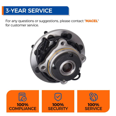 Ford Front Wheel Bearing Hub Assembly For 1999 2004 F 250 Super Duty F 350 Super Duty F 450 Super Duty F 550 Super Duty 4x4 8 Lug With ABS Passenger And Driver Side Heavy Duty Replacement, showing round hub with ABS sensor.