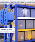 Close-up of adjustable slots on Heavy Duty Four Tier Garage Shelving Rack With Rock Solid Steel Frame And Fully Adjustable Metal Platforms Built Tough.
