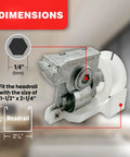 Heavy Duty Low Profile Metal Cord Tilter For 2 Inch Blinds dimensions graphic showing 1/4 inch hex fit and headrail size.