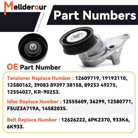 Serpentine Belt Drive Component Kit For Chevy And GMC Trucks 2002-2007 Including Avalanche Express Silverado 1500 2500 3500 Replaces 12609719 12555609 12626222 90K-38158C with tensioner and idler pulley