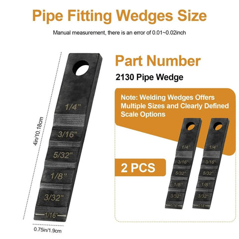 Three Quarters Inch By Four Inch Pipe Spacer Wedge Step Gauge For Welding Alignment Pro Grade Dual Wedge Tool With Lanyard Hole Pipefitter Essentials Great For Precise Gap Setup On Plate And Pipe 2 Pack shown with measurement details