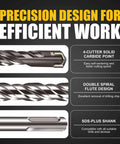 Becollo 1/2x12 SDS-Plus rotary hammer drill bit with carbide 4-cutter tip; SDS-Plus shank, pack of 2