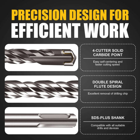 Becollo 1/2x12 SDS-Plus rotary hammer drill bit with carbide 4-cutter tip; SDS-Plus shank, pack of 2