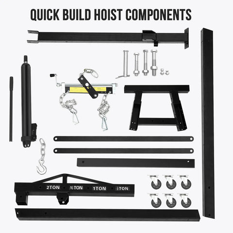 Heavy Duty Hydraulic Engine Hoist And Cherry Picker With 4400 LB Capacity Foldable Mobile Engine Crane components laid out.