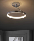 Chrome 17.5 Inch 1 Light Metal Semi Flush Mount Light With Integrated LED For Bathroom Ceiling, Sick Minimalist Aluminum Fixture, Dimmable And ETL Listed illuminated on grey ceiling