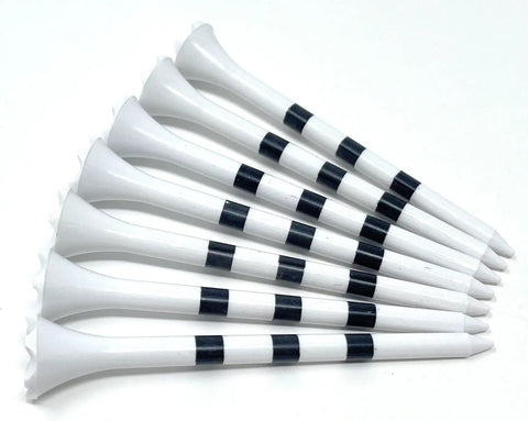 Three And A Quarter Inch White Golf Tees With Black Stripes Pack Of 50 Durable Plastic Tees With Six Prong Cup For Easy Depth Placement