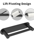 Stick-On Matte Black Adhesive Toilet Paper Holder With Double Pivot Posts No Drill Rustproof Stainless Steel And Zinc Alloy Bathroom Roll Holder