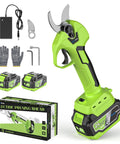 Cordless Electric Pruning Shears with Brushless Motor, Garden Pruner Up To 1.2 Inches in green with two 4.0Ah Batteries and tools