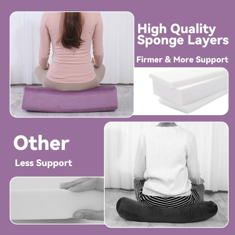 Ultra Plush Velvet Yoga Bolster Set With High Density Foam Cushions For Restorative Yoga And Meditation Rectangular and cylindrical purple bolsters shown