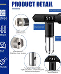 Heavy Duty 2 Pack 3600 PSI Airless Paint Spray Gun With 517 Tip And Swivel Joint High Pressure Sprayer detail showing nozzle and stainless steel components.