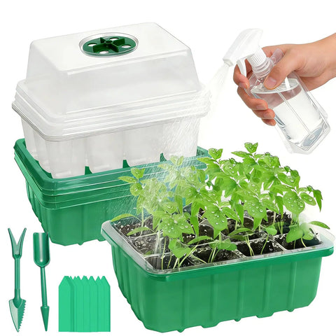 5 Pack Seed Starter Trays With Humidity Domes And Base, Germination Kit For Vegetables, Flowers, And Bonsai, Includes Plant Labels