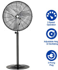 Beefy 30 Inch High Velocity Pedestal Fan for Garage or Shop, 3 Speed Industrial Standing Fan Delivers Up To 8900 CFM With Adjustable Height