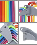 Premium 9-Piece Colored Long Arm Hex Wrench Set For Heavy Duty Steel Repair Kits With Comfortable Grip And Multi-Function Hex Key Tools, colored Torx keys in gray holder