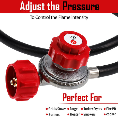 GasOne 2109-RED high-pressure propane regulator with red adjustment knob and QCC-1 hose