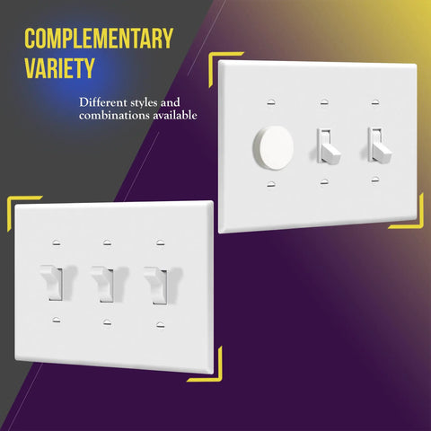 Toggle Light Switch Wall Plate Gloss Finish 3 Gang 4.88 X 6.77 Inches Mid Size Tough As Nails Polycarbonate Thermoplastic UL Listed White 8813M