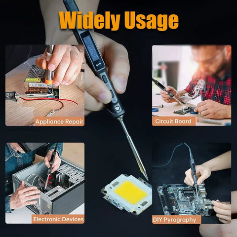 Ts101 Portable Soldering Iron With PD And DC Dual Power used for appliance repair, circuit board, electronic devices, and DIY pyrography