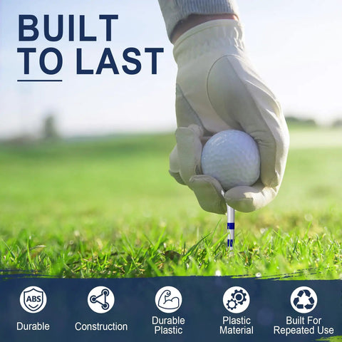 Gloved hand placing ball on Durable Plastic Golf Tees 30 Pack Three And A Quarter Inch With Low Friction Four Prong Head