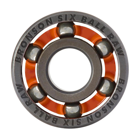 Premium 6 Ball Skateboard Bearings For Pro Riders, featuring orange casing and raw metallic finish, designed for smooth rides.