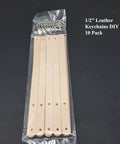 Ten Pack Of One Half Inch Natural Vegetable Tanned Leather Keychain Blanks Ready For Custom Stamping And Tooling in clear bag.