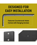 Heavy Duty 16 Inch L Bracket Shelf Support for Floating Shelves Countertops Wall Mounts shown with mounting holes and screws