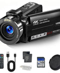 4K Camcorder For YouTube Vlogging With 80MP Image Capture, Infrared Night Vision, 18X Digital Zoom with accessories
